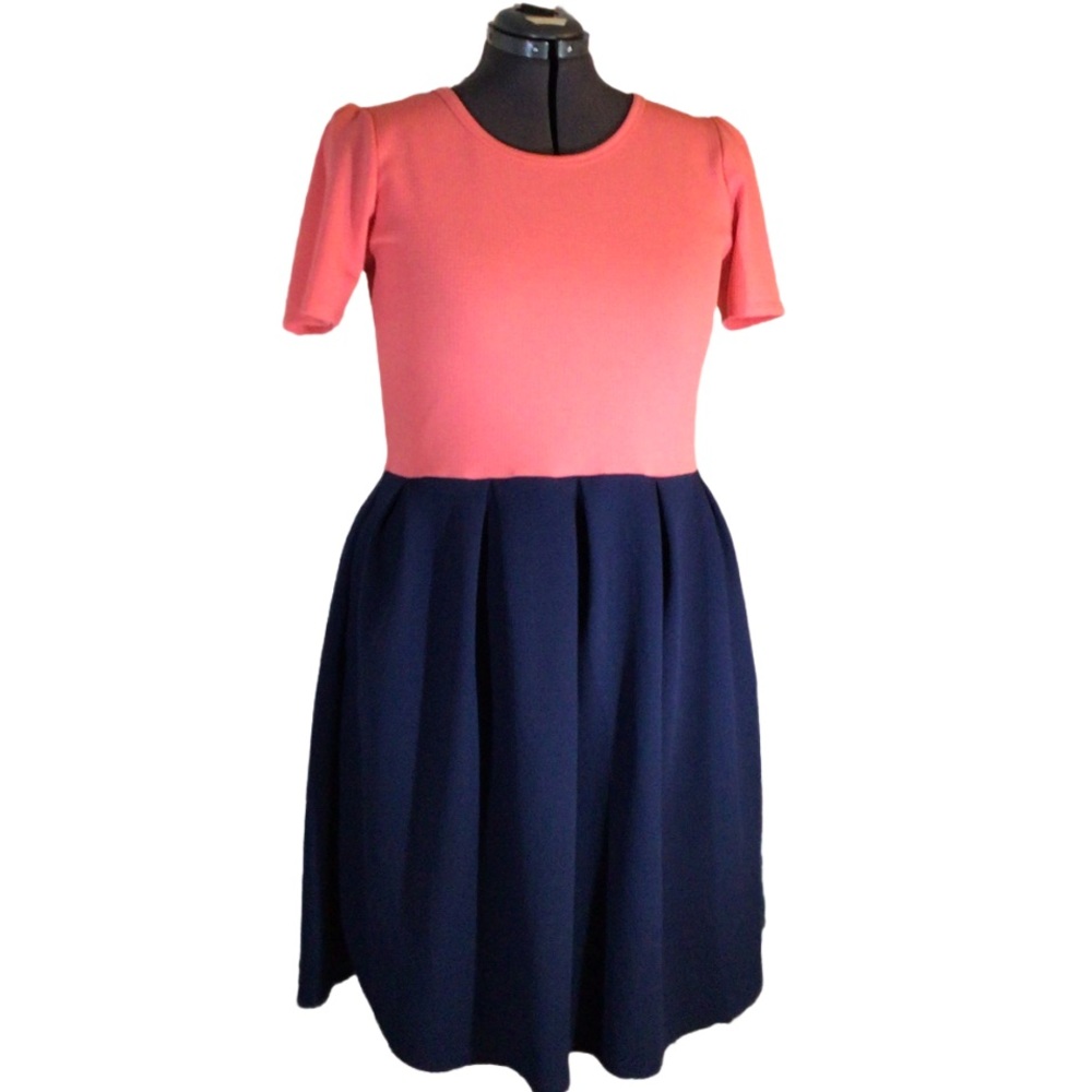 LuLaRoe Amelia Dress Coral & Navy Textured XXL
